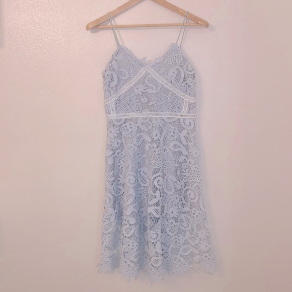 Flnn | Blue Lace Spaghetti Strap | Sweetheart Dress - Picture 1 of 8